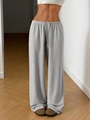 Detail van de grijze joggingbroek met wijde pijpen, trekkoord in de taille en gebreide stof - S / Grijs