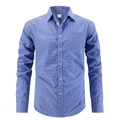 Camisa de cuadros azul y blanca para hombre estilo casual de negocios con manga larga - S (Talla EE. UU.) / Azul
