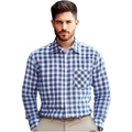 Camisa de hombre a cuadros azules y blancos de manga larga para negocios y ocio - S / Azul marino