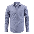 Camisa de negocios para hombre de manga larga con cuadro azul y blanco y bolsillo frontal - S (Talla EE. UU.) / Gris