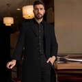 Slim fit herenjas in zwart wol met reverskraag en een klassieke drieknoops sluiting - XS / Zwart