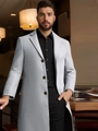 Elegant slim fit light grey long coat with classic three-button closure for men - XS / Light Gray