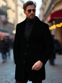 Classic black wool overcoat for men featuring notch lapels and a slim fit business cut - XS / Black