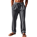 Men's loose vertical stripe pants in dark grey with elastic drawstring waist - S / Bottoms / Dark Gray