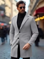 Men's slim fit mid-length light grey wool coat with notch lapels and three buttons - XS / Light Gray