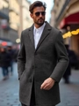 Slim fit dark grey wool blend mid-length coat for men with a business casual style - XS / Dark Gray