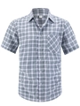 Detail view of men's short-sleeved plaid shirt featuring a chest pocket and buttons - S (US Size) / Green