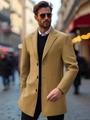Classic camel slim fit wool coat for men with notched lapels and single breasted buttons - XS / Khaki