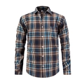 Men's outdoor plaid flannel long sleeve shirt in blue and brown with front pocket - L / Blue Brown Plaid