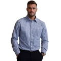 Heren overhemd met lange mouwen en blauw-wit ruitjespatroon zakelijk casual stijl - S (US Maat) / Marineblauw