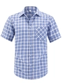 Classic men's blue and white plaid short sleeve shirt with button-down collar and pocket - S (US Size) / Blue