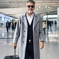 Men's double-breasted wool trench coat in light grey, elegant slim-fit business style - XS / Light Gray