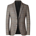 Chaqueta de traje casual para hombre en color topo a cuadros con cierre de dos botones - S / Marrón