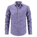 Camisa de hombre de manga larga con cuadros en azul oscuro y naranja y cuello clásico - S (Talla EE. UU.) / Azul y Amarillo