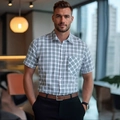 Kurzärmeliges Herren-Kariertes Hemd mit Brusttasche im klassischen Business-Casual-Stil - S / Grün