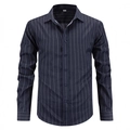 Camicia da uomo business a maniche lunghe a righe blu navy con colletto classico a revers - S / Nero
