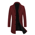 Manteau long en laine bordeaux pour homme avec revers classique et fermeture à trois boutons - XS / Brun