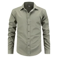 Camicia da uomo a righe verde oliva a maniche lunghe con vestibilità slim business - S / verde scuro