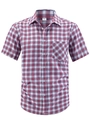 Men's casual short sleeve button-up shirt with red and blue plaid pattern and chest pocket - S (US Size) / Red