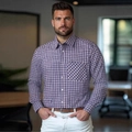 Ανδρικό πουκάμισο business casual με μακριά μανίκια και μπλε-κόκκινο καρό σχέδιο με τσέπη - S (Μέγεθος ΗΠΑ) / Μπλε Καφέ