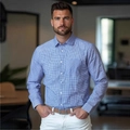 Chemise à carreaux bleus et blancs pour hommes avec poche poitrine pour un style chic décontracté - S / Bleu