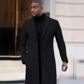Slim fit men's long wool coat in black with notch lapels and single-breasted design - XS / Black