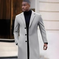 Elegant slim fit light grey long wool coat for men with a classic notched lapel design - XS / Light Gray