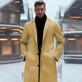 Elegant men's long camel wool coat with classic lapels and business casual styling - XS / Khaki