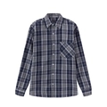 Classic men's blue and grey plaid flannel shirt with long sleeves and chest pocket - S (US Size) / Blue Grey White Plaid