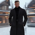 Classic black men's long wool coat with notched lapels and single-breasted buttons - XS / Black