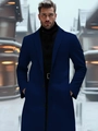 Elegante cappotto in lana blu navy da uomo con rever classico in un ambiente urbano innevato - XS / Blu navy