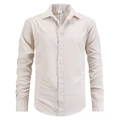 Camicia da uomo a maniche lunghe a righe beige e bianche per affari e tempo libero - S / Cachi