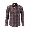 Men's business casual striped long sleeve shirt with chest pocket in coffee and blue - S (US Size) / Brown & Blue Plaid