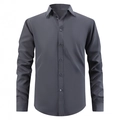 Formal slim fit dark grey business shirt for men with long sleeves and classic collar design - S / Dark Gray