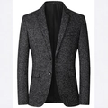 Americana de tweed gris oscuro para hombre, corte entallado, dos botones y bolsillos clásicos - S / Negro