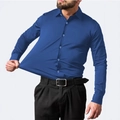 Men's royal blue slim fit long sleeve shirt with four-way stretch iron-free fabric - Blue