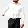 Men's white long sleeve business shirt with high elasticity for slim fit and comfort - White