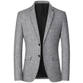 Chaqueta casual gris texturizada para hombre con solapa de muesca y cierre de dos botones gris - S / Gris claro