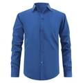 Camicia da uomo a maniche lunghe blu scuro vestibilità slim con colletto classico - S / Blu