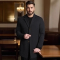 Business casual men's slim fit wool blend coat in charcoal grey with classic notch lapels - XS / Dark Gray