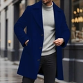 Slim fit men's navy blue wool blend trench coat with notch lapel for business casual style - XS / Navy Blue