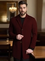 Trench-coat mi-long bordeaux ajusté pour hommes avec revers à encoche classiques - XS / Brun