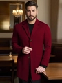 Trench-coat classique pour homme coupe ajustée bordeaux à trois boutons et col à revers - XS / Rouge Foncé