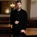 Classic black slim fit men's wool blend coat with three-button closure and notch lapel - XS / Black