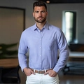 Men's slim-fit business casual checkered long sleeve shirt in light lavender and blue pattern - S / Sky Blue