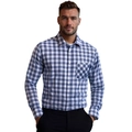 Klassiek geruit herenshirt met lange mouwen, omvouwbare kraag en borstzak voor zakelijk casual - S / Marineblauw