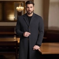 Slim fit dark grey wool overcoat with three buttons and notched lapel for men - XS (US Size) / Dark Gray