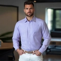 Men's business casual long-sleeved plaid shirt in light purple with chest pocket - S / Light Purple