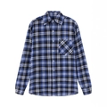 Classic blue and black plaid long sleeve flannel shirt with chest pocket for men - S (US Size) / Blue Black White Plaid