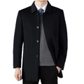 Abrigo de lana para hombre estilo ejecutivo casual con cuello de solapa y botones - XS / Negro